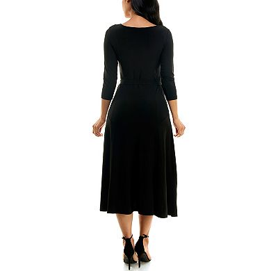 Women's Nina Leonard Sylvia Midi Dress With Belt Sash