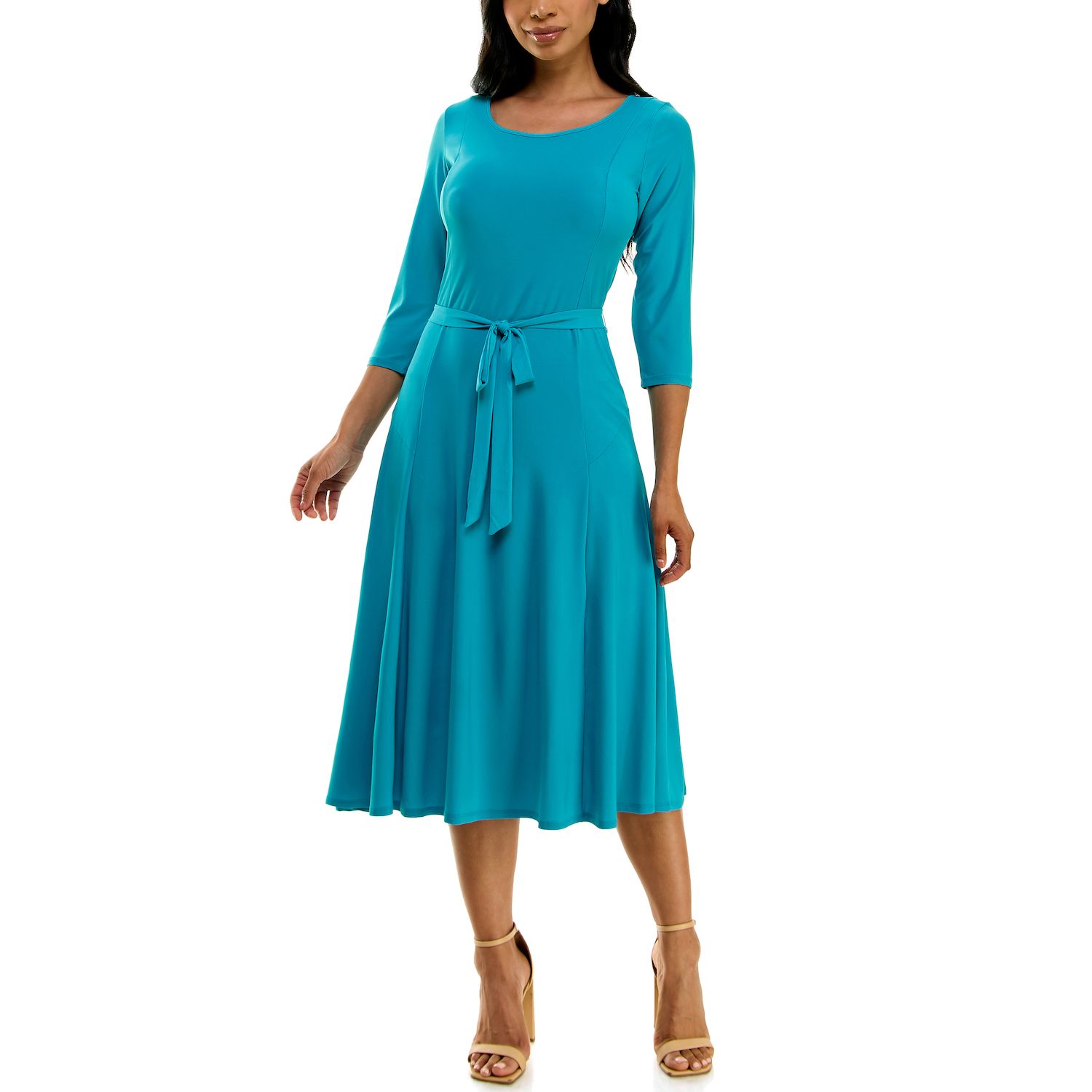 Женское платье Nina Leonard Sylvia Midi Dress With Belt Sash, цвет: Peacock