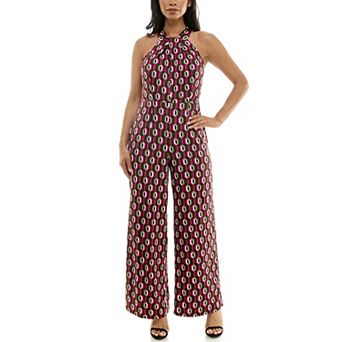 Women's Nina Leonard Printed Twist Neck Jumpsuit