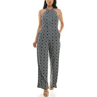Women's Nina Leonard Printed Twist Neck Jumpsuit