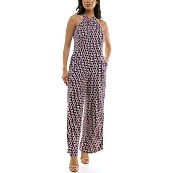 Women's Nina Leonard Printed Twist Neck Jumpsuit