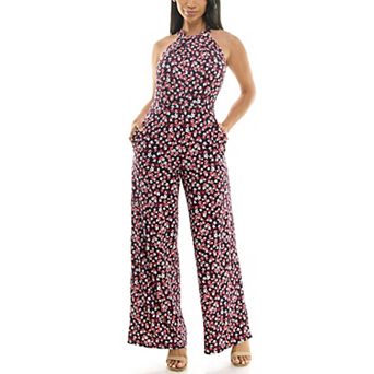 Women's Nina Leonard Printed Twist Neck Jumpsuit