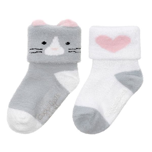 Cute Walk by Babyhug Fabric Socks With Heart Design & Cat Applique - Lavender main image 1