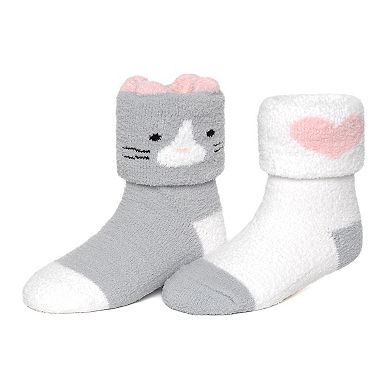Cute Walk by Babyhug Fabric Socks With Heart Design & Cat Applique - Pink main image 1