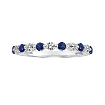 Love Always Sterling Silver Lab-Created Blue & White Sapphire Shared-Prong Anniversary Band