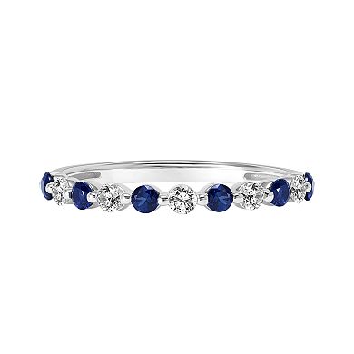 Love Always Sterling Silver Lab-Created Blue & White Sapphire Shared-Prong Anniversary Band