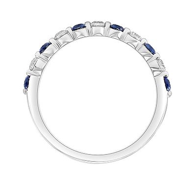 Love Always Sterling Silver Lab-Created Blue & White Sapphire Shared-Prong Anniversary Band