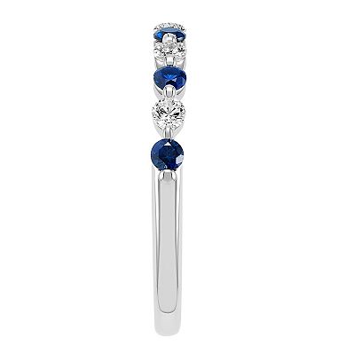 Love Always Sterling Silver Lab-Created Blue & White Sapphire Shared-Prong Anniversary Band