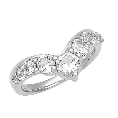 Love Always Sterling Silver Lab-Created White Sapphire Chevron Anniversary Band