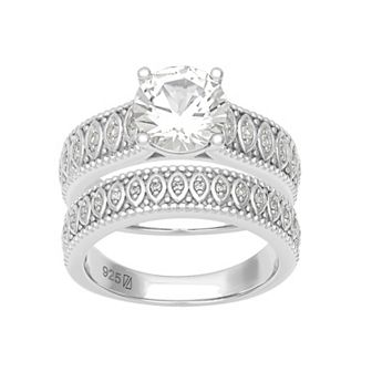 Love Always Sterling Silver Lab-Created White Sapphire Engagement Ring Set