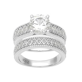 Love Always Sterling Silver Lab-Created White Sapphire Engagement Ring Set