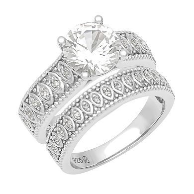 Love Always Sterling Silver Lab-Created White Sapphire Engagement Ring Set