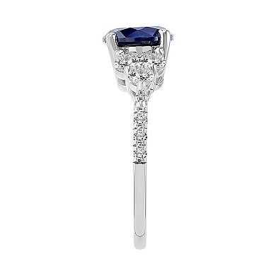 Love Always Sterling Silver Lab-Created Blue & White Sapphire Diamond Accent Engagement Ring
