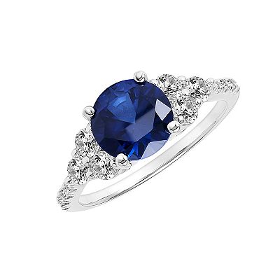 Love Always Sterling Silver Lab-Created Blue & White Sapphire Diamond Accent Engagement Ring