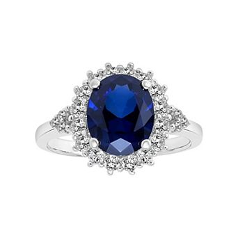 Love Always Sterling Silver Lab-Created Blue & White Sapphire Diamond Accent Halo Engagement Ring