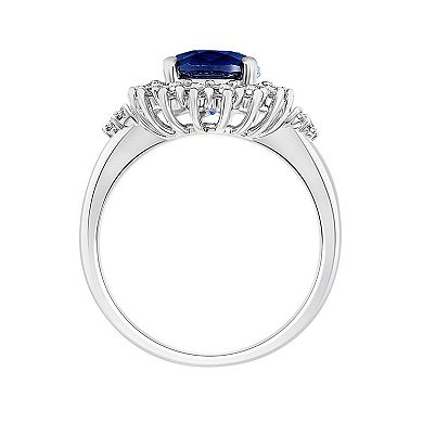 Love Always Sterling Silver Lab-Created Blue & White Sapphire Diamond Accent Halo Engagement Ring