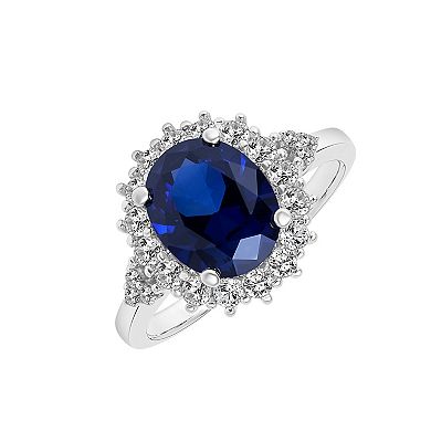 Love Always Sterling Silver Lab-Created Blue & White Sapphire Diamond Accent Halo Engagement Ring