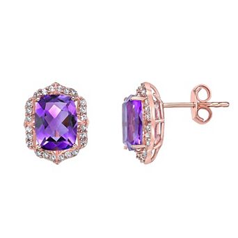 Gemminded 2 Micron 18k Rose Gold Plated Sterling Silver Amethyst & White Topaz Earrings