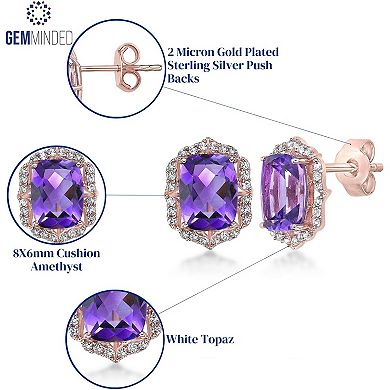 Gemminded 2 Micron 18k Rose Gold Plated Sterling Silver Amethyst & White Topaz Earrings