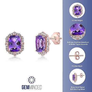 Gemminded 2 Micron 18k Rose Gold Plated Sterling Silver Amethyst & White Topaz Earrings
