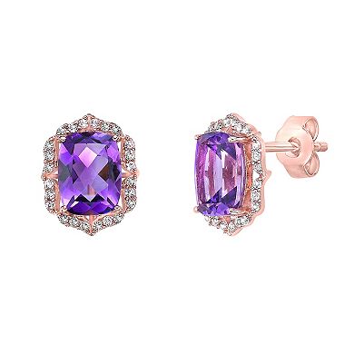 Gemminded 2 Micron 18k Rose Gold Plated Sterling Silver Amethyst & White Topaz Earrings
