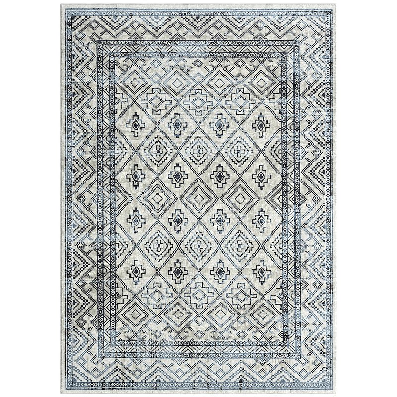 Everwash Treasure Cambria Southwest Geometric Area Rug, Beig/Green, 2X7 Ft