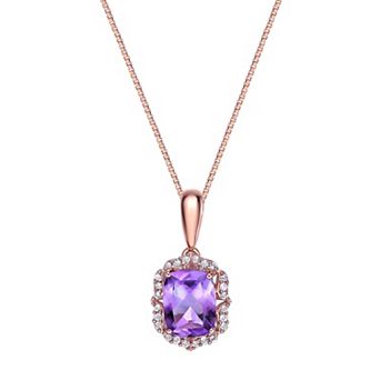 Gemminded 2 Micron 18k Rose Gold Plated Sterling Silver Amethyst & White Topaz Pendant