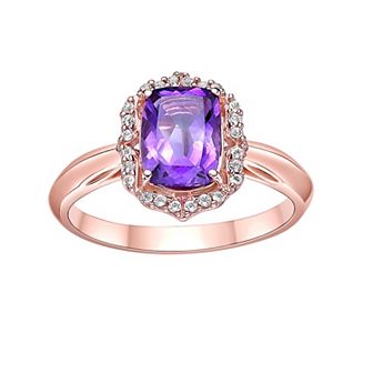 Gemminded 2 Micron 18k Rose Gold Plated Sterling Silver Amethyst & White Topaz Ring