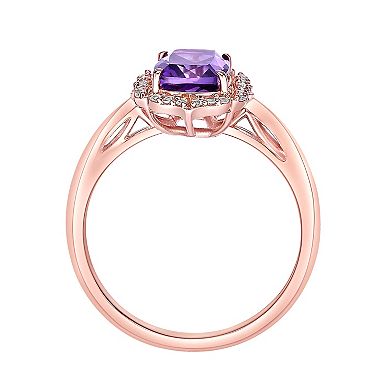 Gemminded 2 Micron 18k Rose Gold Plated Sterling Silver Amethyst & White Topaz Ring
