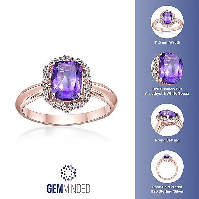 Gemminded 2 Micron 18k Rose Gold Plated Sterling Silver Amethyst & White Topaz Ring