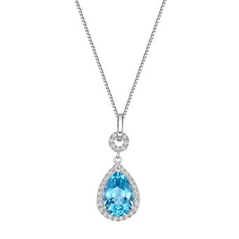 Gemminded Sterling Silver ISQA Blue Topaz & White Topaz Teardrop Pendant Necklace