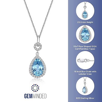 Gemminded Sterling Silver ISQA Blue Topaz & White Topaz Teardrop Pendant Necklace