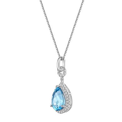 Gemminded Sterling Silver ISQA Blue Topaz & White Topaz Teardrop Pendant Necklace