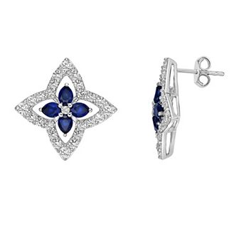 Gemminded Sterling Silver Lab-Created Blue Sapphire & Lab-Created White Sapphire Stud Earrings