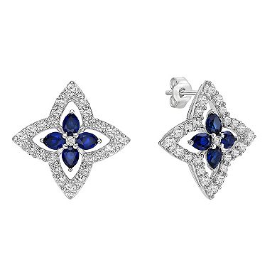 Gemminded Sterling Silver Lab-Created Blue Sapphire & Lab-Created White Sapphire Stud Earrings