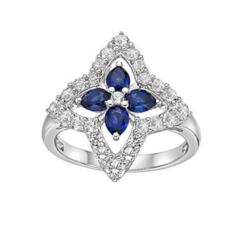Gemminded Sterling Silver Lab-Created Sapphire & Lab-Created White Sapphire Star Ring