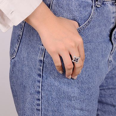 Gemminded Sterling Silver Lab-Created Sapphire & Lab-Created White Sapphire Star Ring