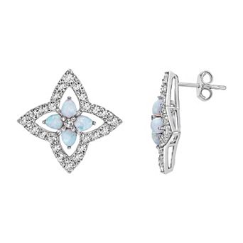Gemminded Sterling Silver Lab-Created Opal and Lab-Created White Sapphire Stud Earrings