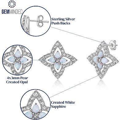 Gemminded Sterling Silver Lab-Created Opal and Lab-Created White Sapphire Stud Earrings