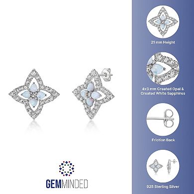 Gemminded Sterling Silver Lab-Created Opal and Lab-Created White Sapphire Stud Earrings