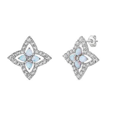 Gemminded Sterling Silver Lab-Created Opal and Lab-Created White Sapphire Stud Earrings