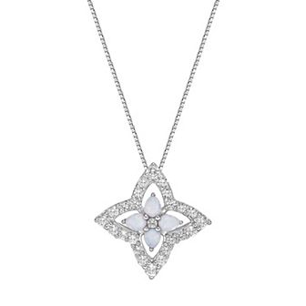 Gemminded Stirling Silver Lab-Created Opal and Lab-Created White Sapphire Pendant Necklace