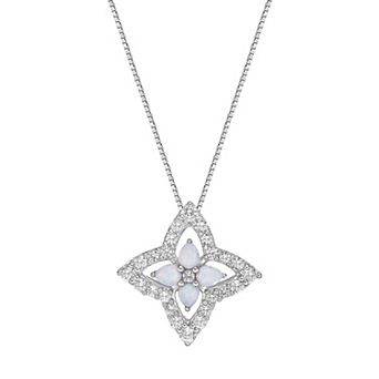 Gemminded Stirling Silver Lab-Created Opal and Lab-Created White Sapphire Pendant Necklace