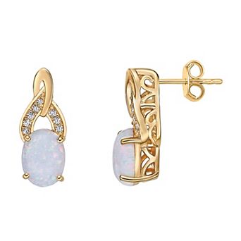 Gemminded 2 Micron 18K Gold Plated Sterling Silver Lab-Created Opal & Lab-Created White Sapphire Earrings