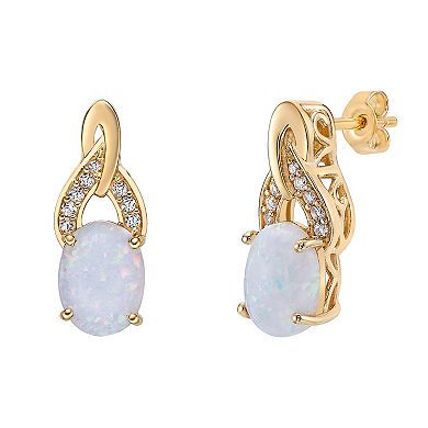 Gemminded 2 Micron 18K Gold Plated Sterling Silver Lab-Created Opal & Lab-Created White Sapphire Earrings