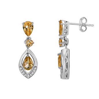 Gemminded Sterling Silver Citrine & Lab-Created White Sapphire Earrings