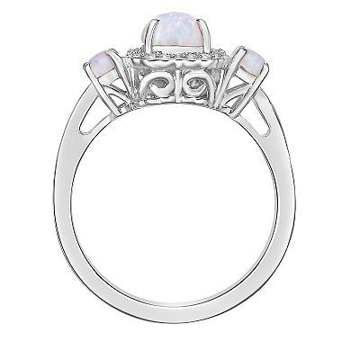 Gemminded Sterling Silver Lab-Created Opal & Lab-Created White Sapphire Ring