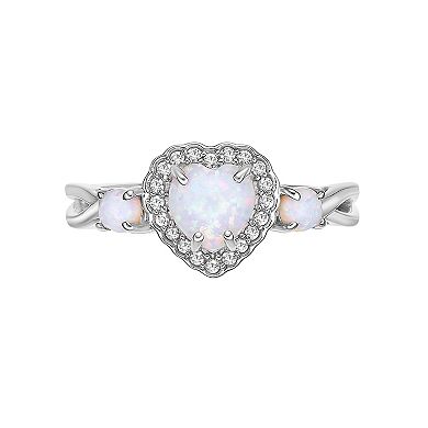 Gemminded Sterling Silver Lab-Created Opal & Lab-Created White Sapphire Ring