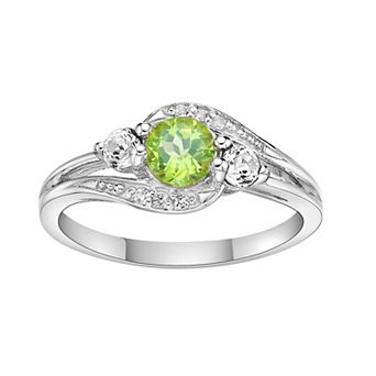 Gemminded Sterling Silver Peridot, White Topaz and Lab-Created White Sapphire Ring