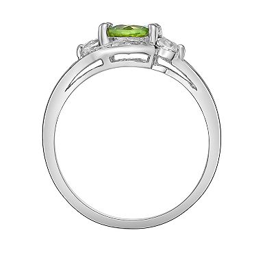 Gemminded Sterling Silver Peridot, White Topaz and Lab-Created White Sapphire Ring 